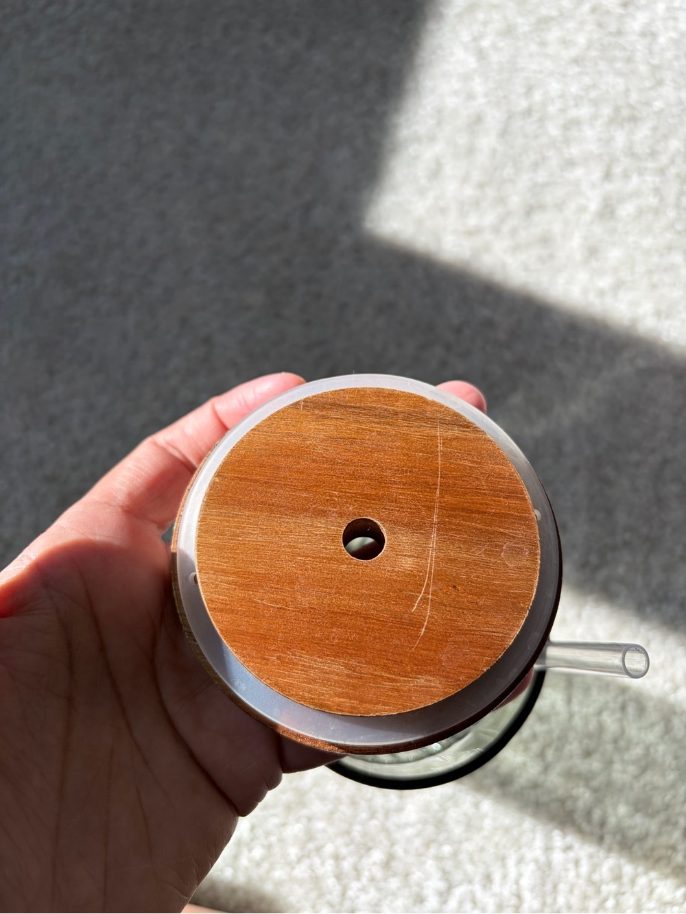 Hearth & Hand Green Glass Tumbler with Wood Lid and Straw - Picture 4 of 5